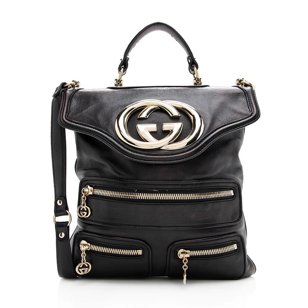 Gucci Britt Satchel Messenger Bag Vintage Black Leather